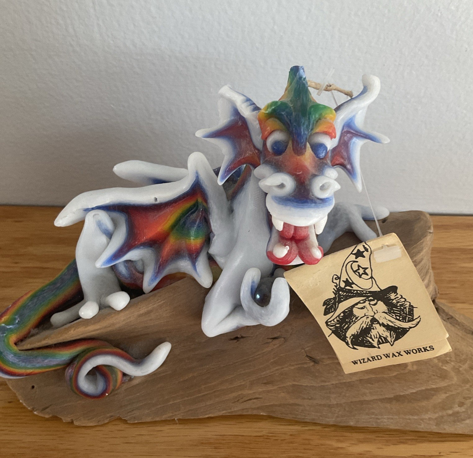 Vintage Wizard Wax Works Dragon Sculpture Candle On Driftwood By Dan Hirssig W/T