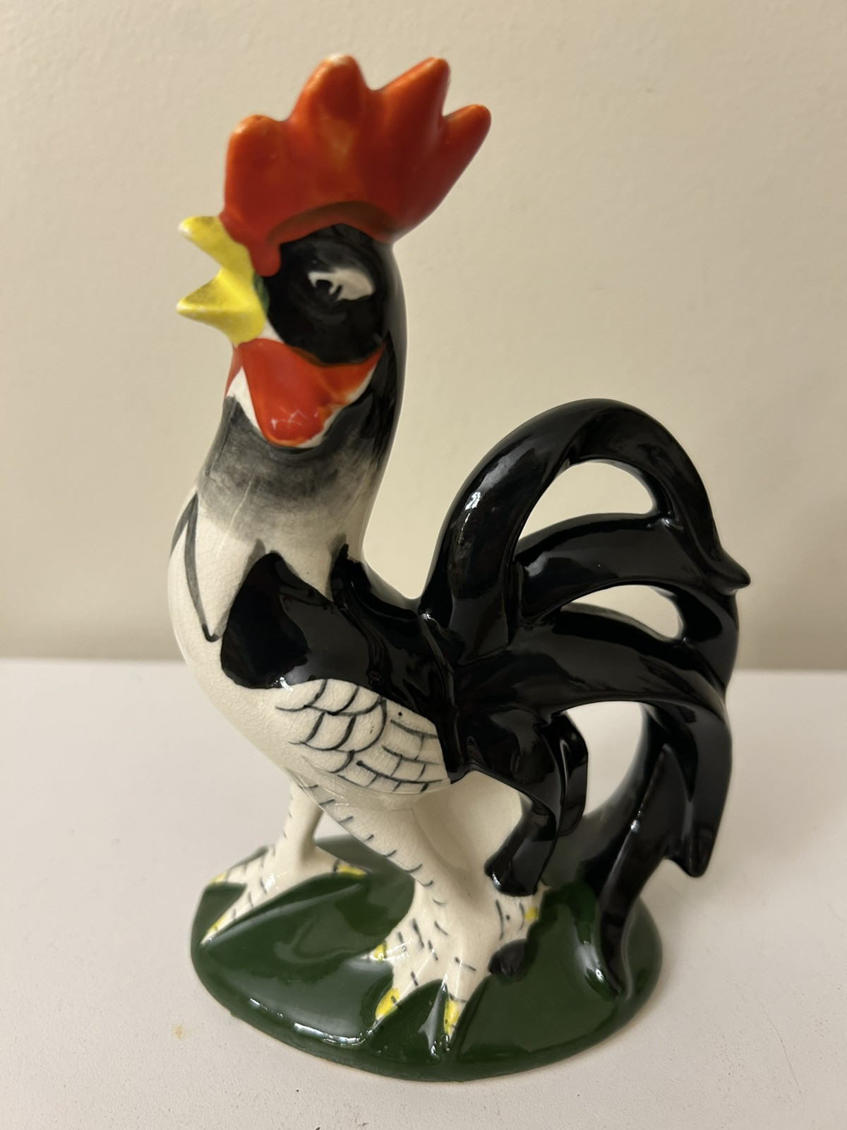Vintage ROOSTER HAND PAINTED PORCELAIN FIGURINE Colorful Glossy Country 7”