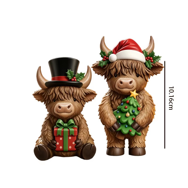 2pcs Highland cow wooden ornaments gingerbread man Christmas party home decor