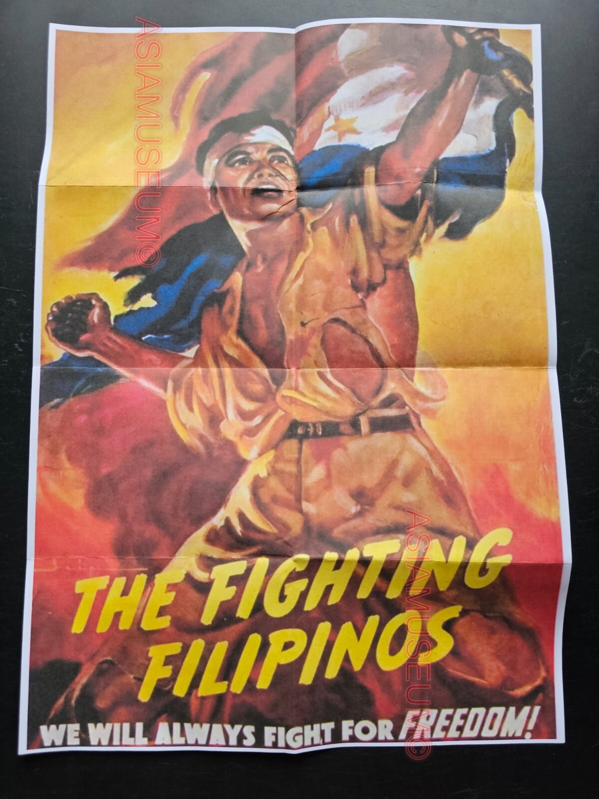 1941 WW2 JAPAN PHILIPPINES FILIPINOS ANTI USA AMERICA FLAG PROPAGANDA POSTER B6