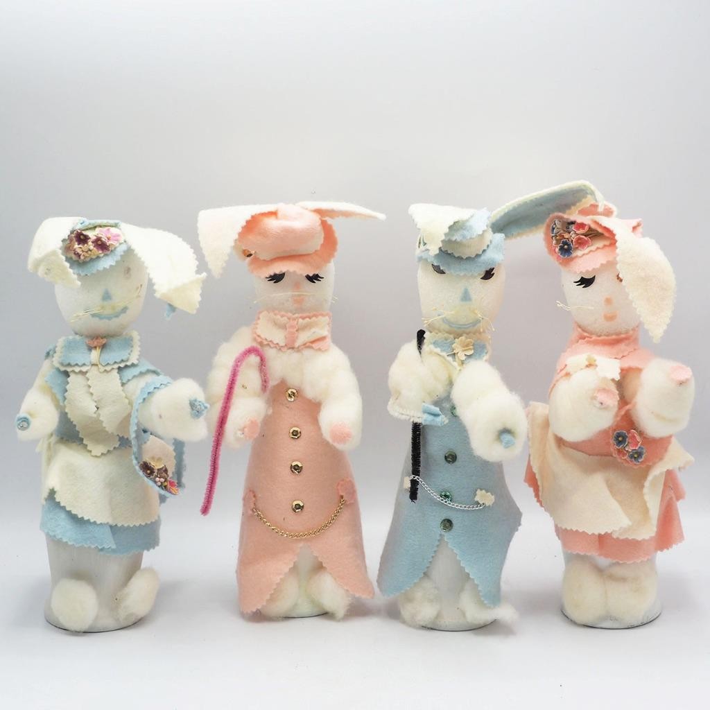 Set of 4 Homemade Easter Bunny Rabbit on Glass Bottles Set of 4 Homemade Easter Bunny Rabbit on Glass Bottles