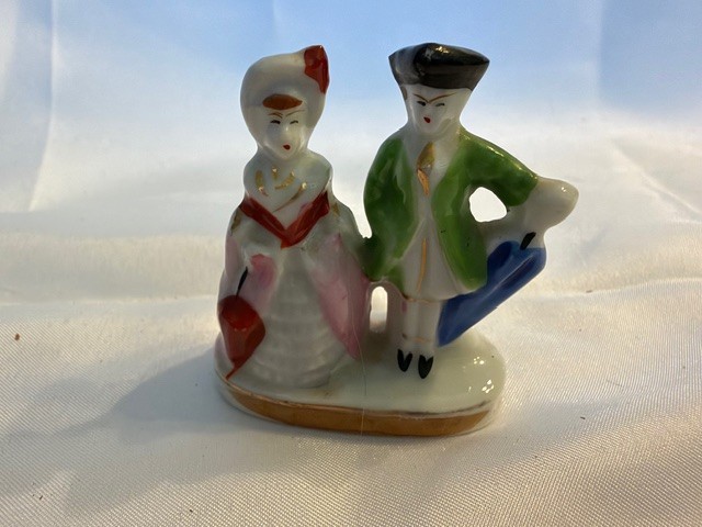 Vintage Japanese Porcelain Couple Figurine on Base Marked Japan Green/Pink Vintage Japanese Porcelain Couple Figurine on Base Marked Japan Green/Pink