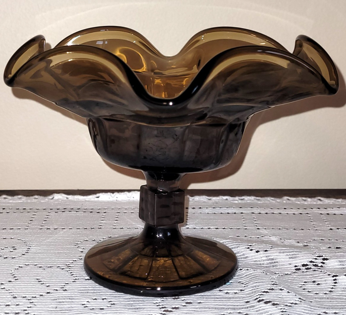 1970s VIKING GLASS Brown Country Craft Ashley Compote 7” Made in USA Vintage