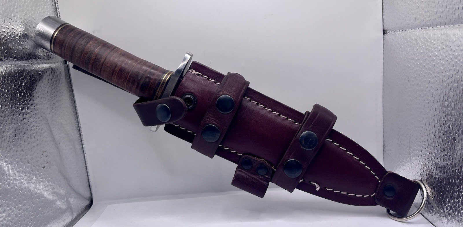 GCS Handmade Stacked Leather Handle D2 Tool Steel Tactical Hunting Knife