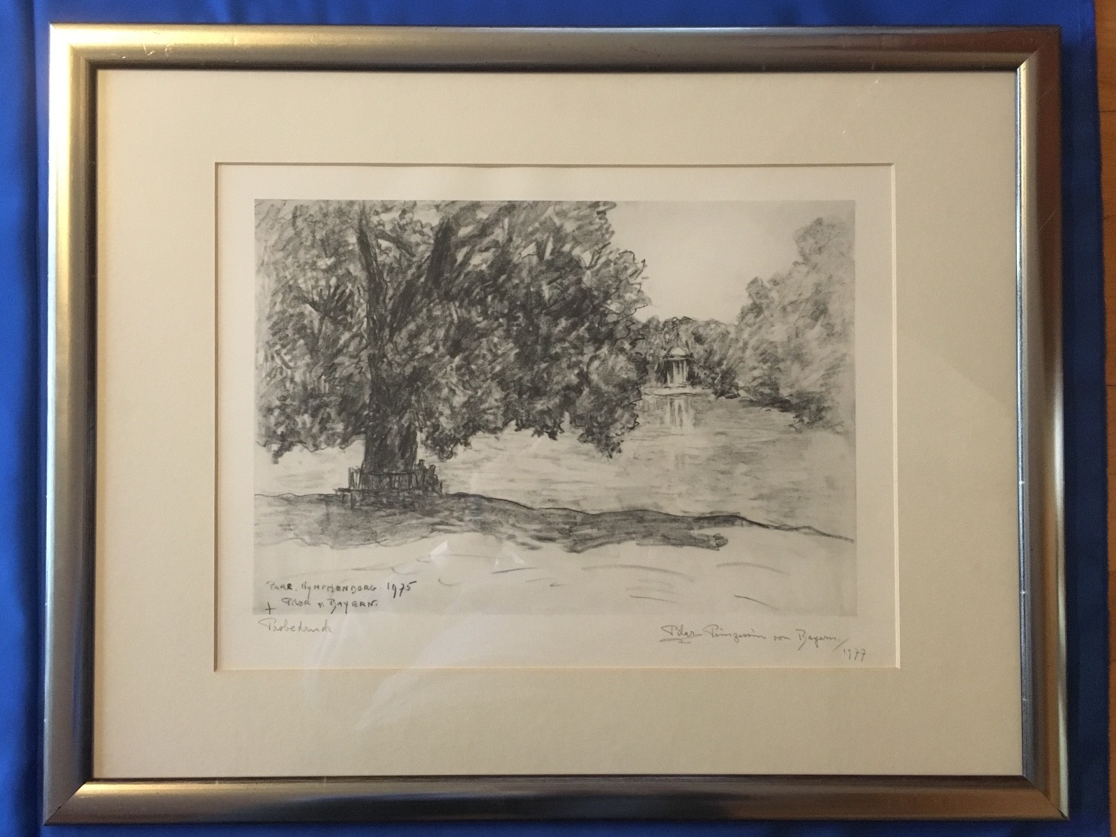 Lithograph Princess Pilar of Bavaria 1953, Nymphenburg Palace Temple of Appollo 