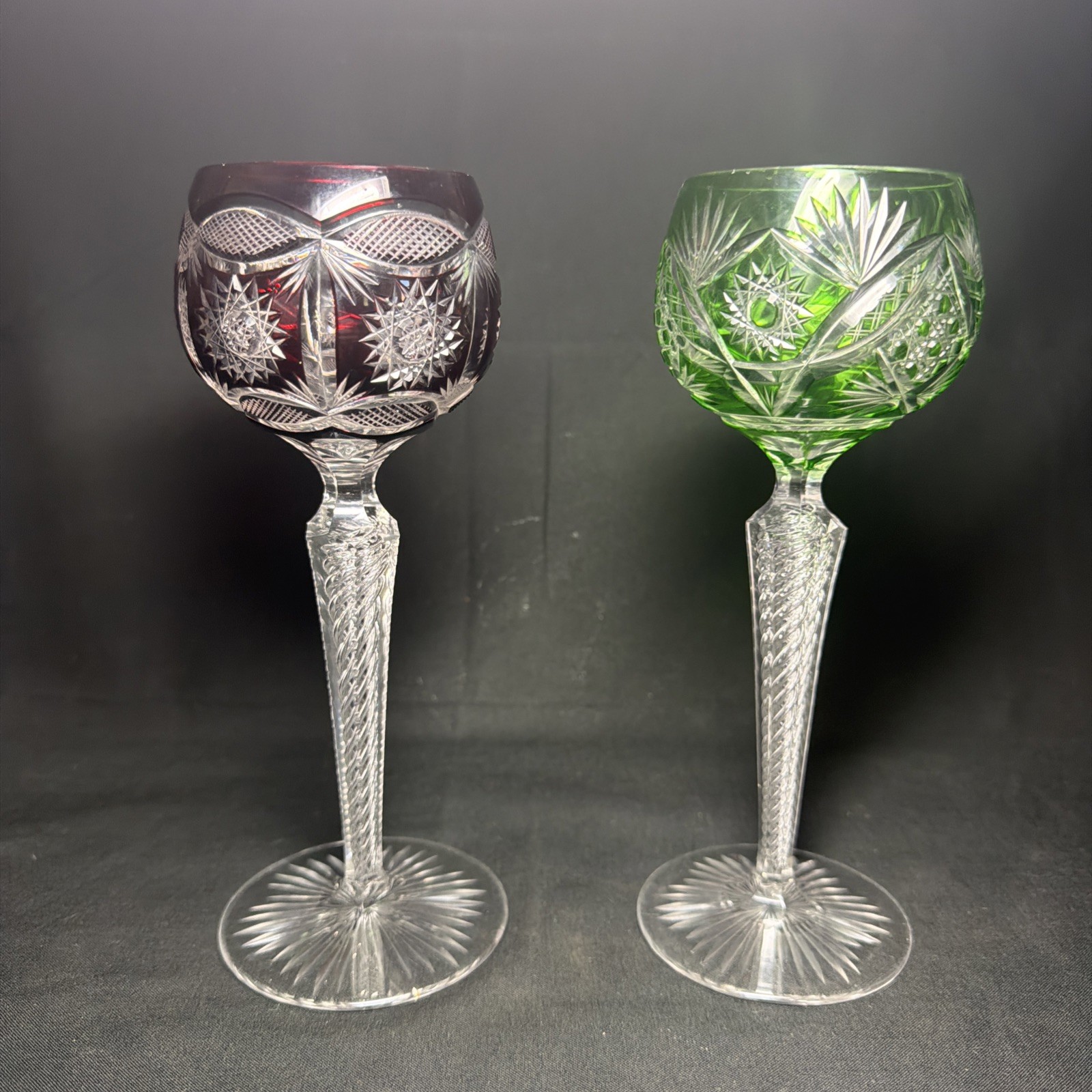 Vintage Nachtmann Bohemian Cut Lead 2 Crystal Wine Glasses Hock 8” Vintage Nachtmann Bohemian Cut Lead 2 Crystal Wine Glasses Hock 8”