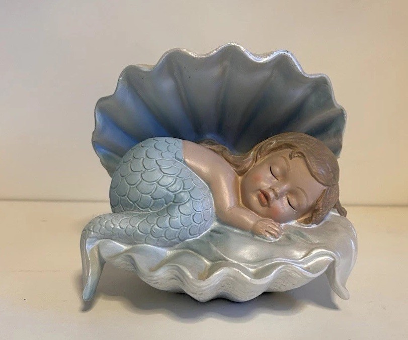 Baby Mermaid Sleeping In Clam Shell.    Made Of Resin
