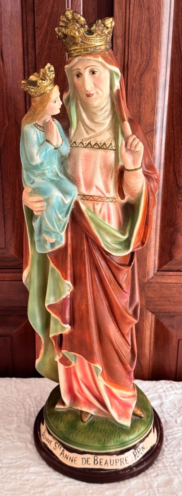 Vtg St Anne de Beaupre & Daughter Blessed Virgin Mary 21 1/2” T Chalk Statue WOW