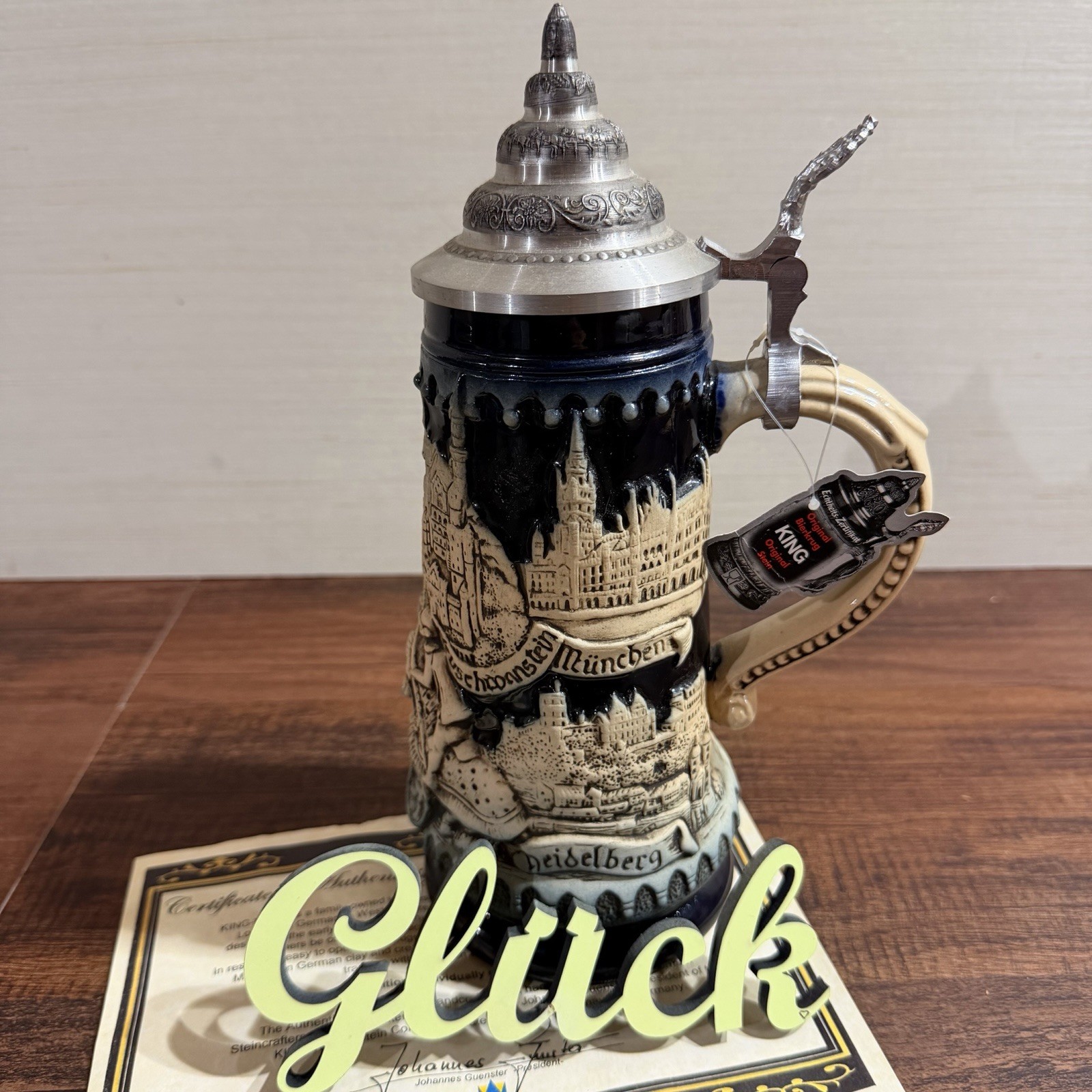KING Werk German Beer Stein New w/ Tags COA Jousting Knights Munich Castle 0.5L KING Werk German Beer Stein New w/ Tags COA Jousting Knights Munich Castle 0.5L