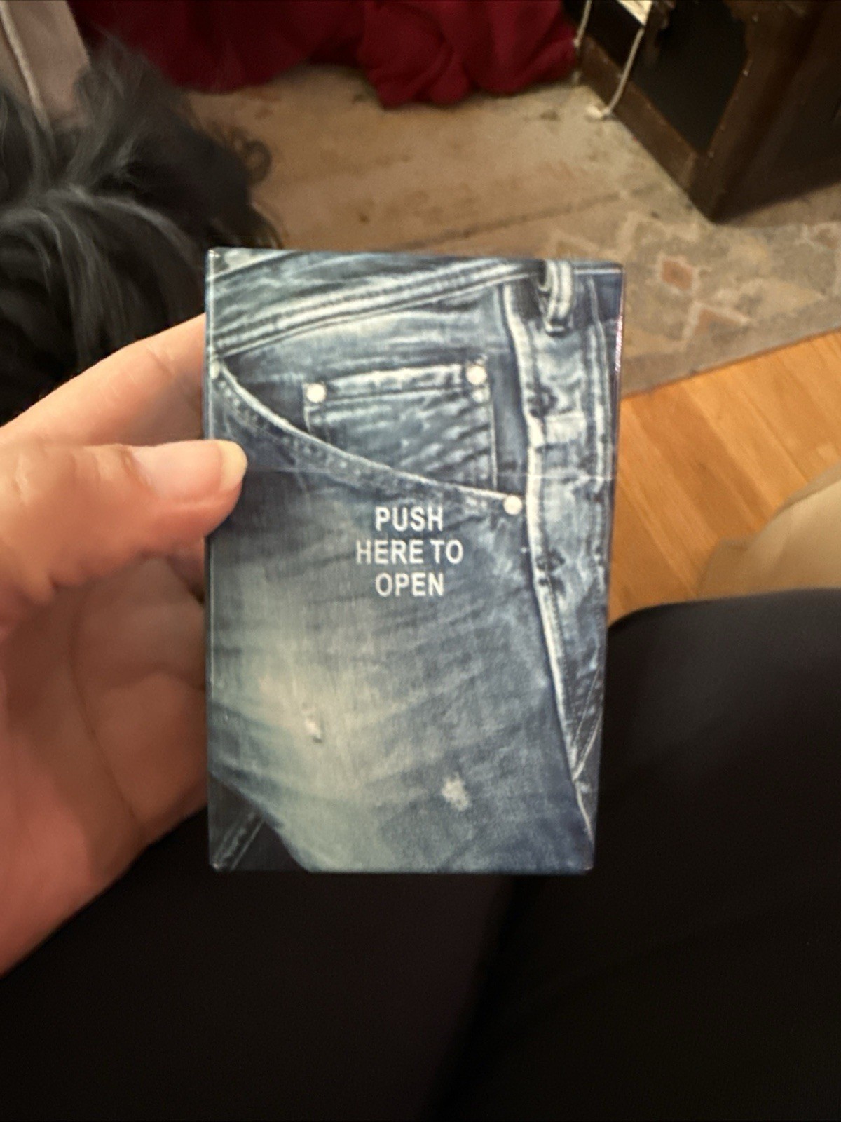 Vintage Blue Denim Jeans Design Plastic Cigarette Case Push Open Novelty
