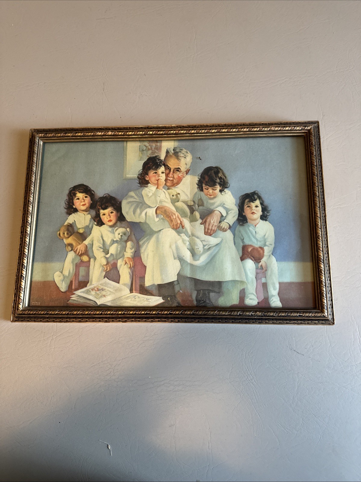 Dionne Quintuplets Dr Dafoe Vintage Teddy Bear Print Framed, Olive Oil Palmolive