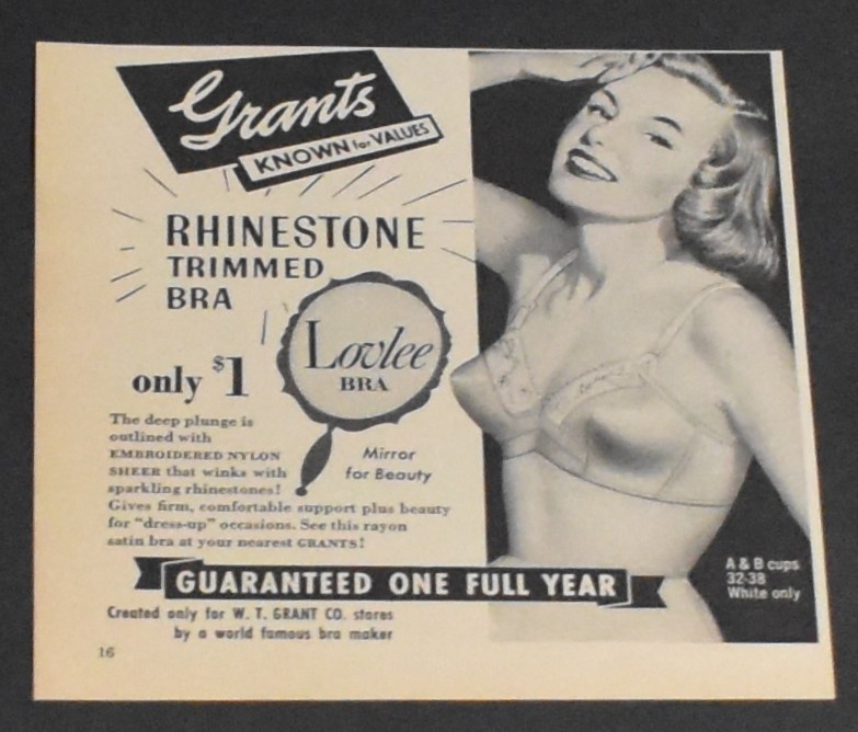 1952 Print Ad Sexy Fashion Lady Blonde Grants Lovlee Bra Feminine Beauty Art Ht