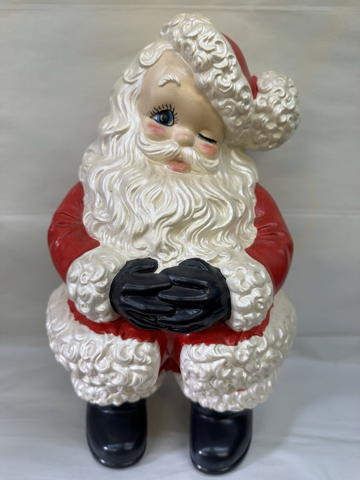 Vintage 70’s Large Ceramic Atlantic Mold Winking Santa Claus Christmas Pearlesce