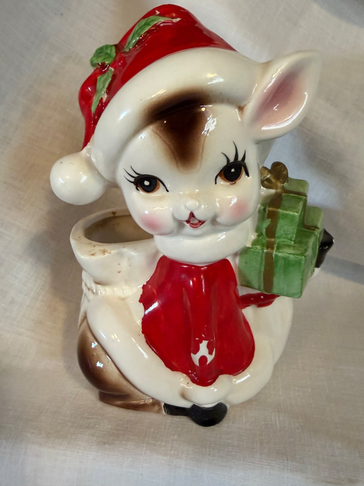 HTF Vintage Relpo Reindeer Deer with Santa Suit & Gifts Planter 