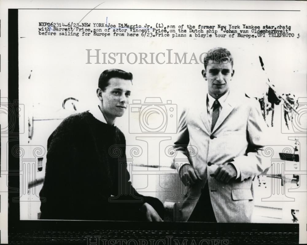 1958 Press Photo Joe DiMaggio, Jr., with Barret Price, son of actor Vincent 1958 Press Photo Joe DiMaggio, Jr., with Barret Price, son of actor Vincent