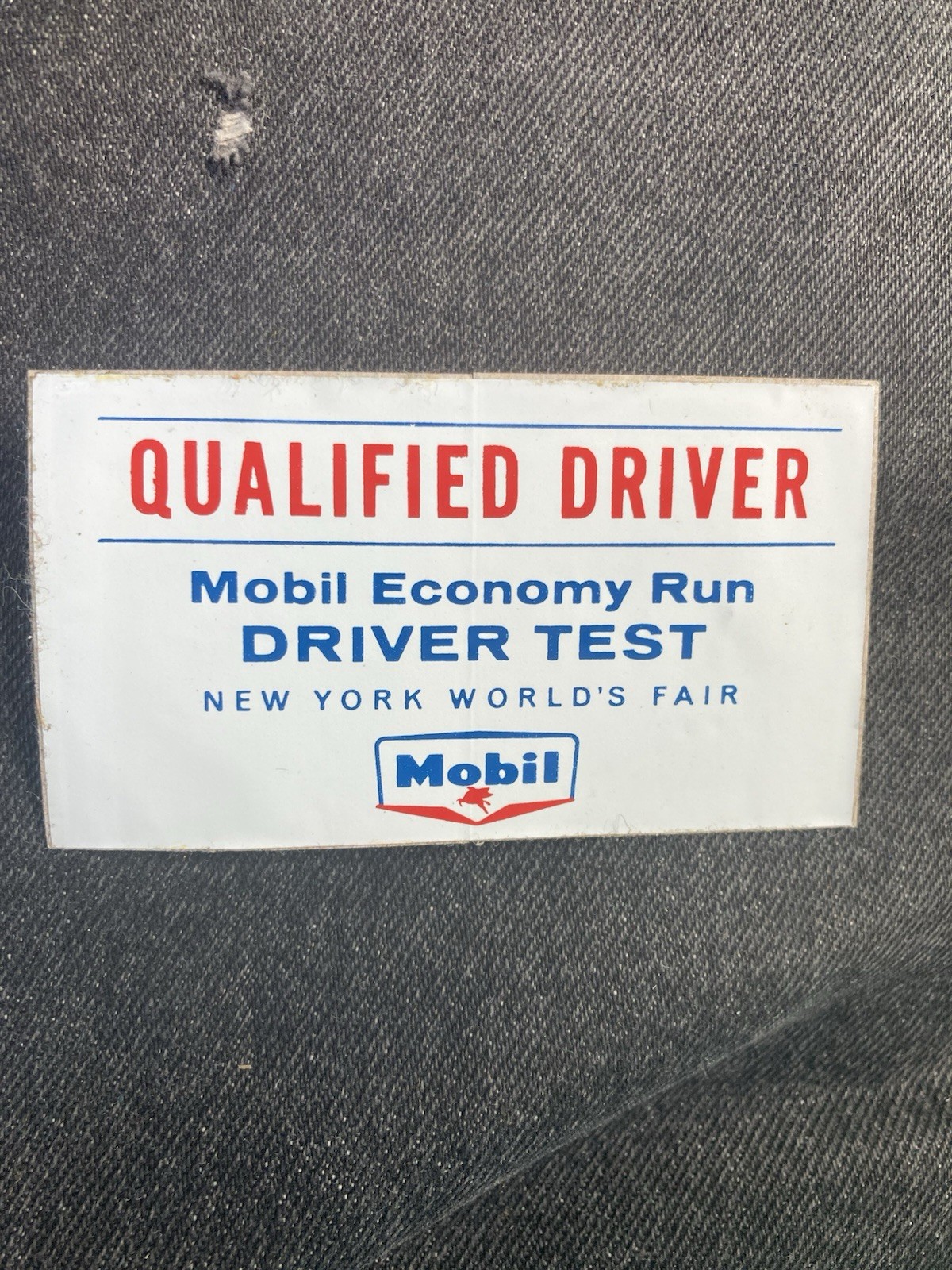 1964 Mobil World’s Fair Promo sticker qualified Driver Economy Run Drivers Test