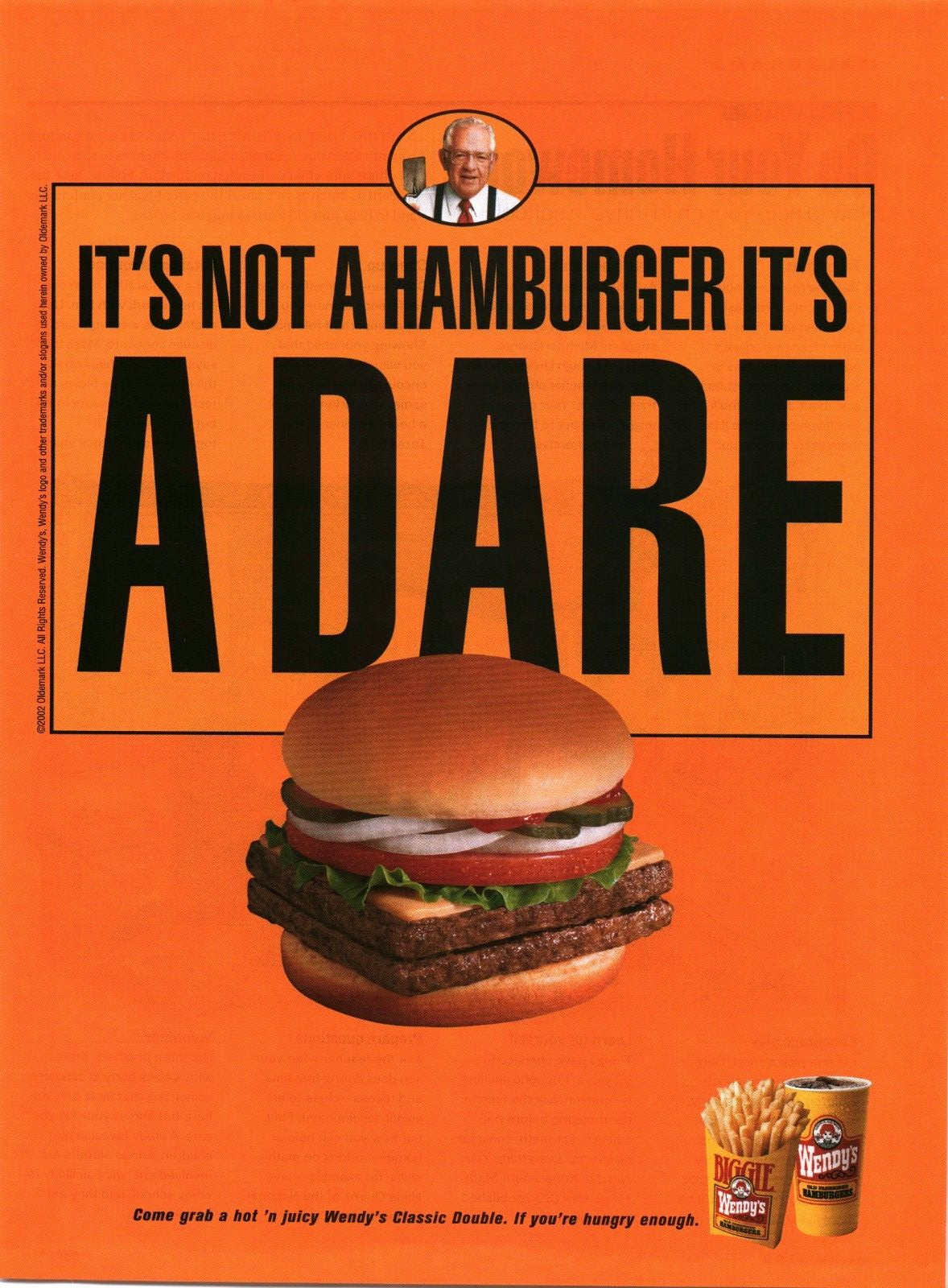 Wendy's 2002 Classic Hamburger Vintage Print Ad Fast Food VTG It's A Dare