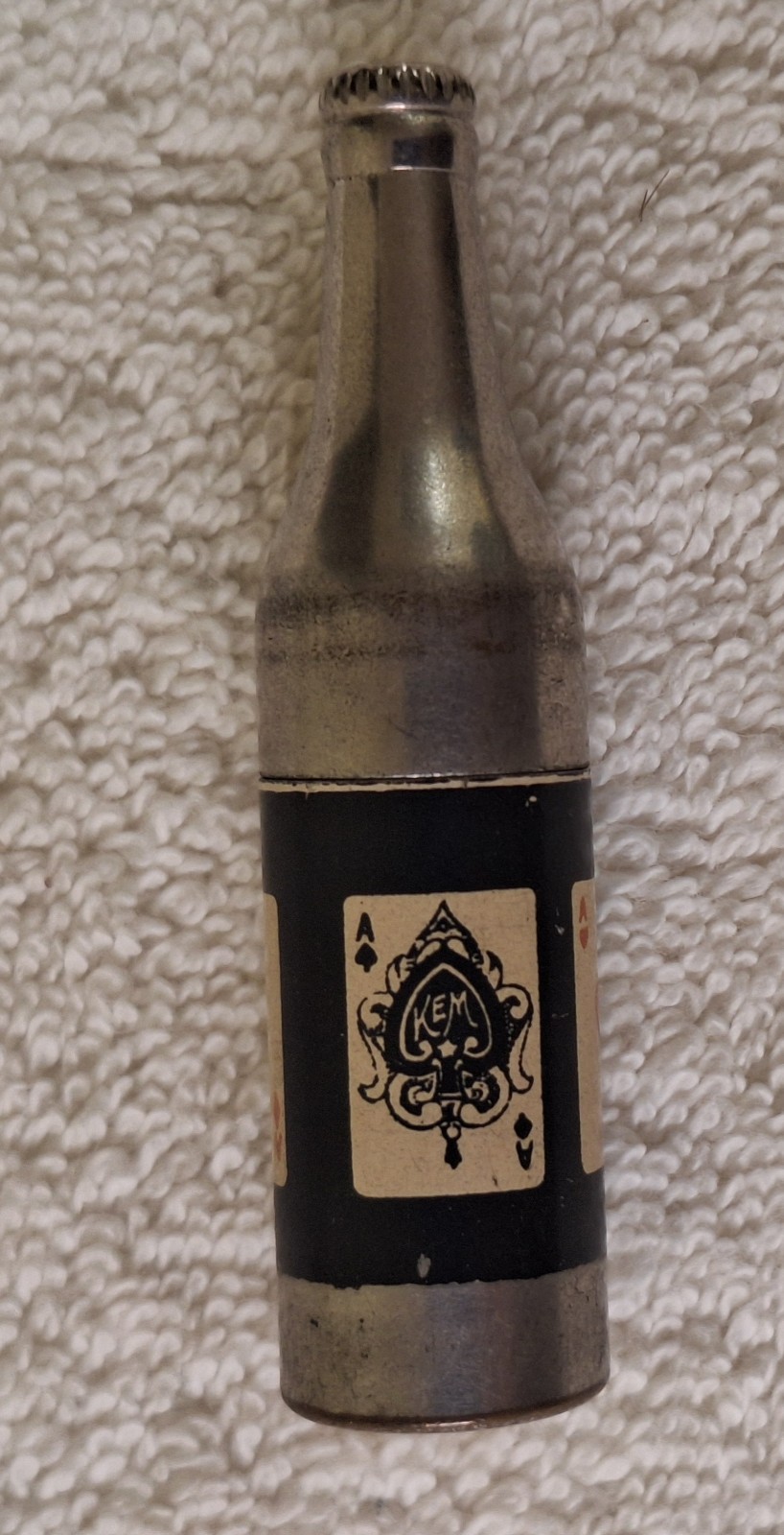 Vtg 1940's KEM Co. Detroit 4-Aces Metal Beer Bottle Cigarette Lighter Pull Apart Vtg 1940's KEM Co. Detroit 4-Aces Metal Beer Bottle Cigarette Lighter Pull Apart