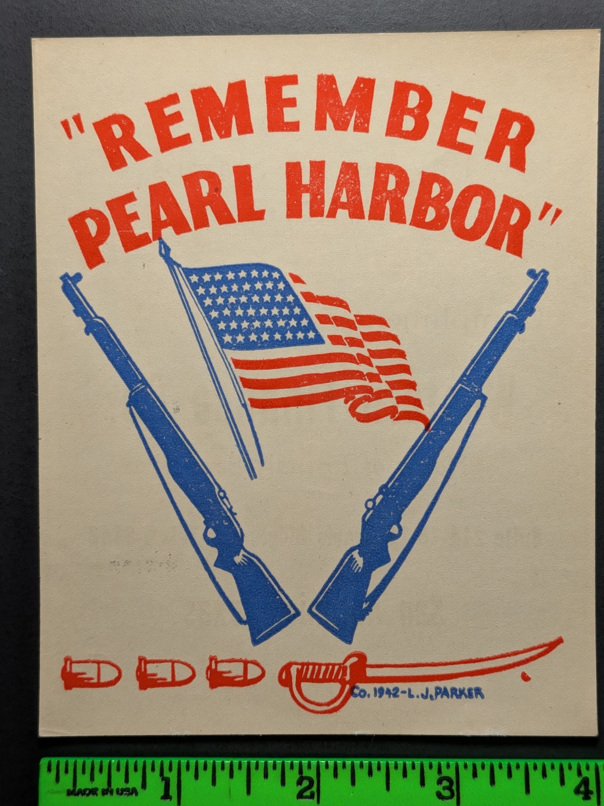 Vintage Remember Pearl Harbor WWII Large Poster Stamp Vintage Remember Pearl Harbor WWII Large Poster Stamp