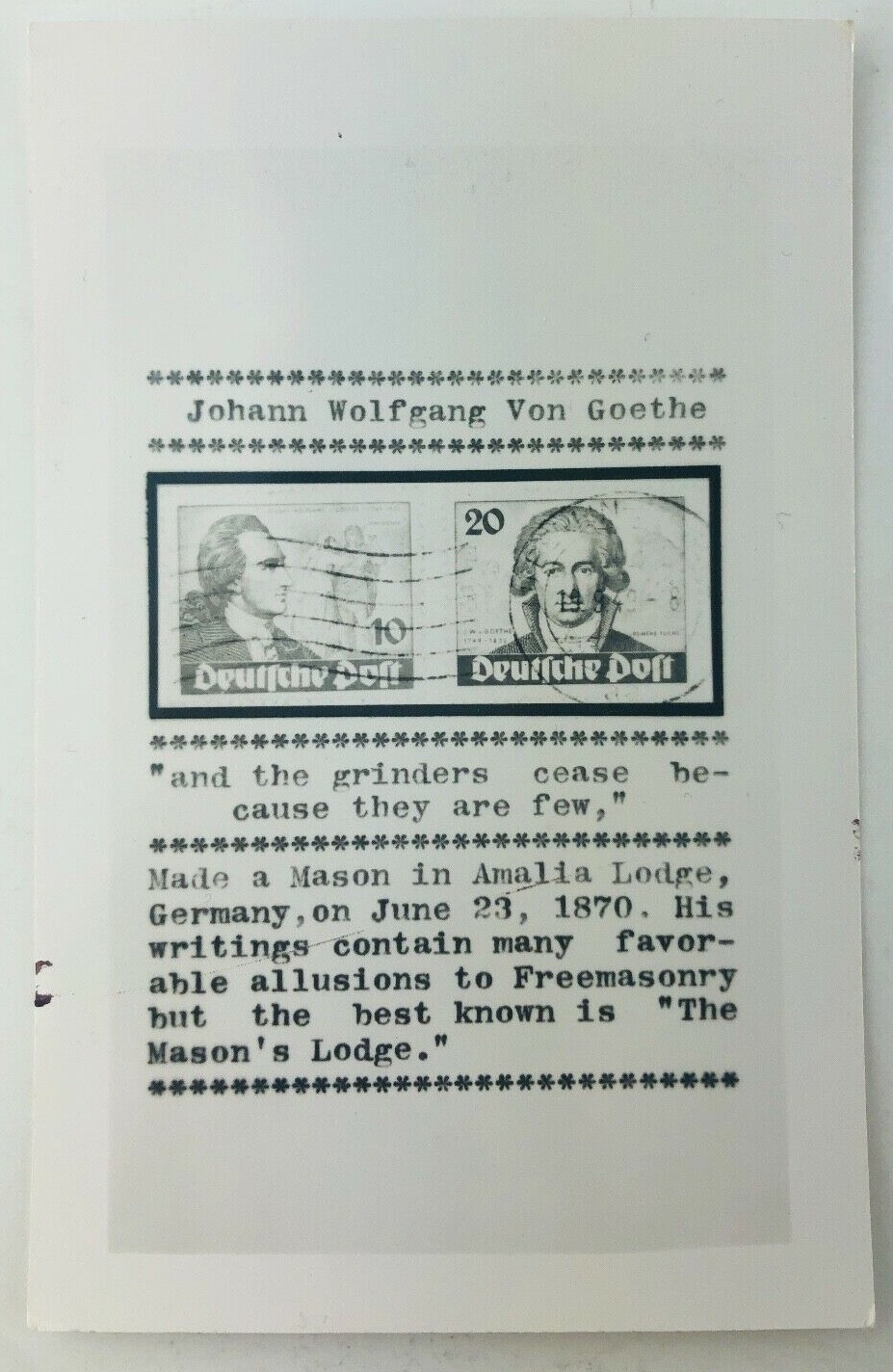 Vintage RPPC Postcard Stamps of Johann Wolfgang Von Goethe and Background