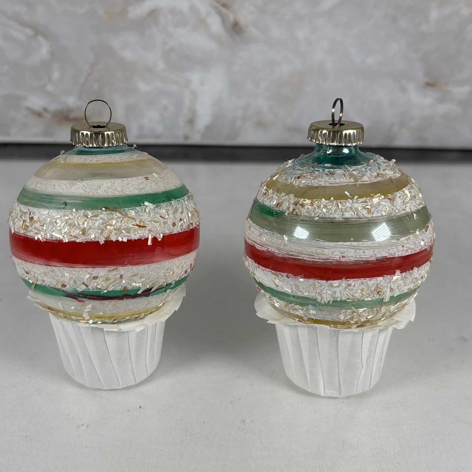 Two Vintage West Germany Christmas Ornaments Striped 