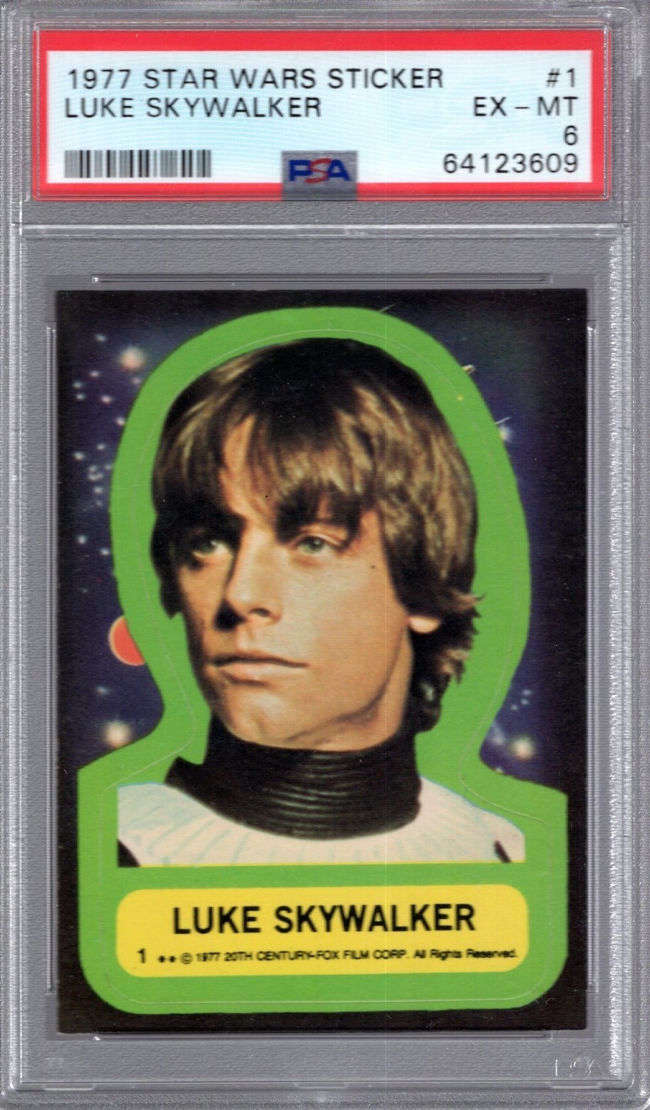 1977 Topps STAR WARS STICKER #1 LUKE SKYWALKER PSA 6 EX/MT Centered  Tough
