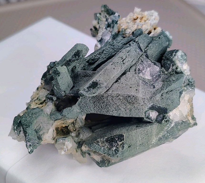 Raw Green Chlorite Quartz Crystal Cluster - 90mm Cabinet Specimen