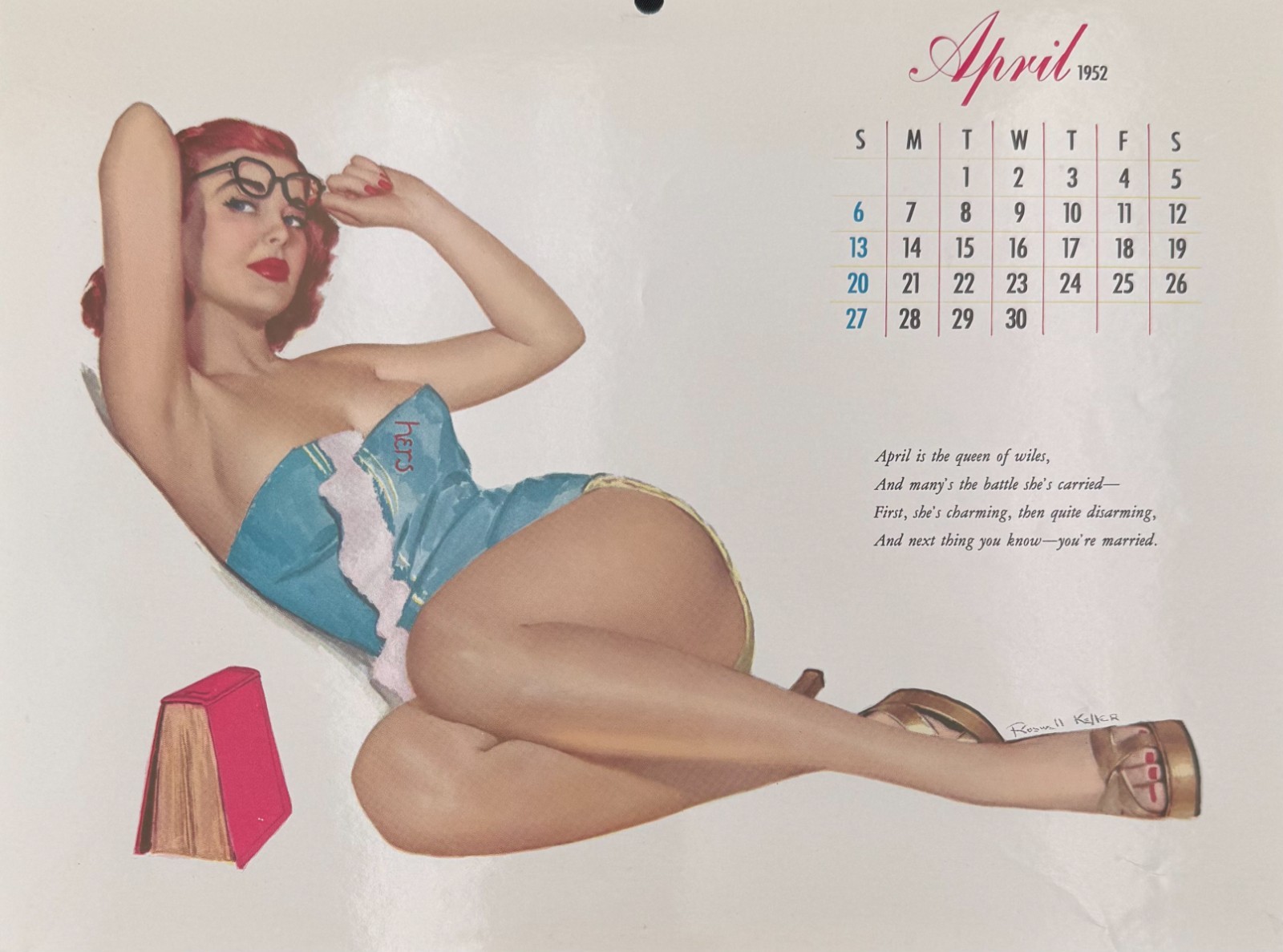 Roswell Keller April 1952 Esquire Pin Up Calendar Original Vintage 8x11