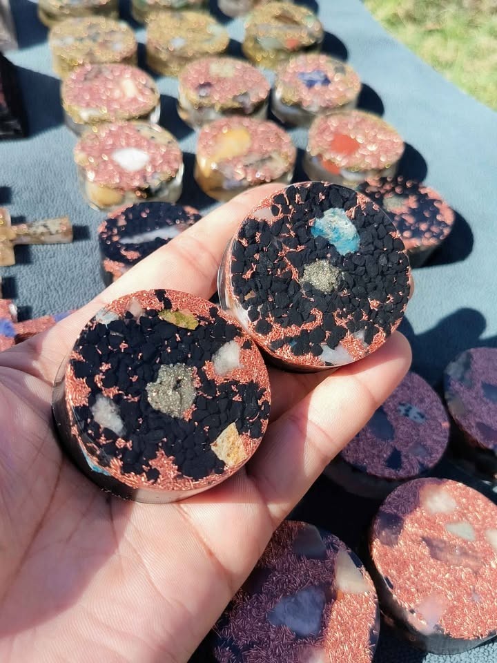 ( 2 ) Black Sun Orgonite Crystal Healing Emf Protection Shungite Pucks