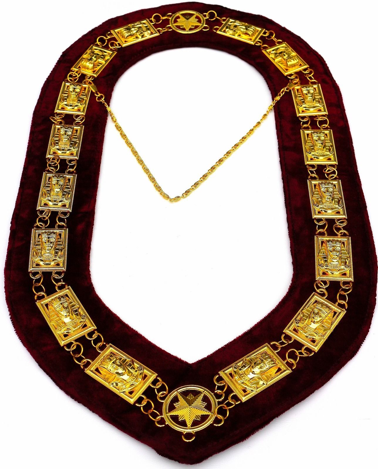 MASONIC REGALIA SHRINER SPHINX DRESS GOLDEN METAL CHAIN COLLAR MAROON VELVET DMR