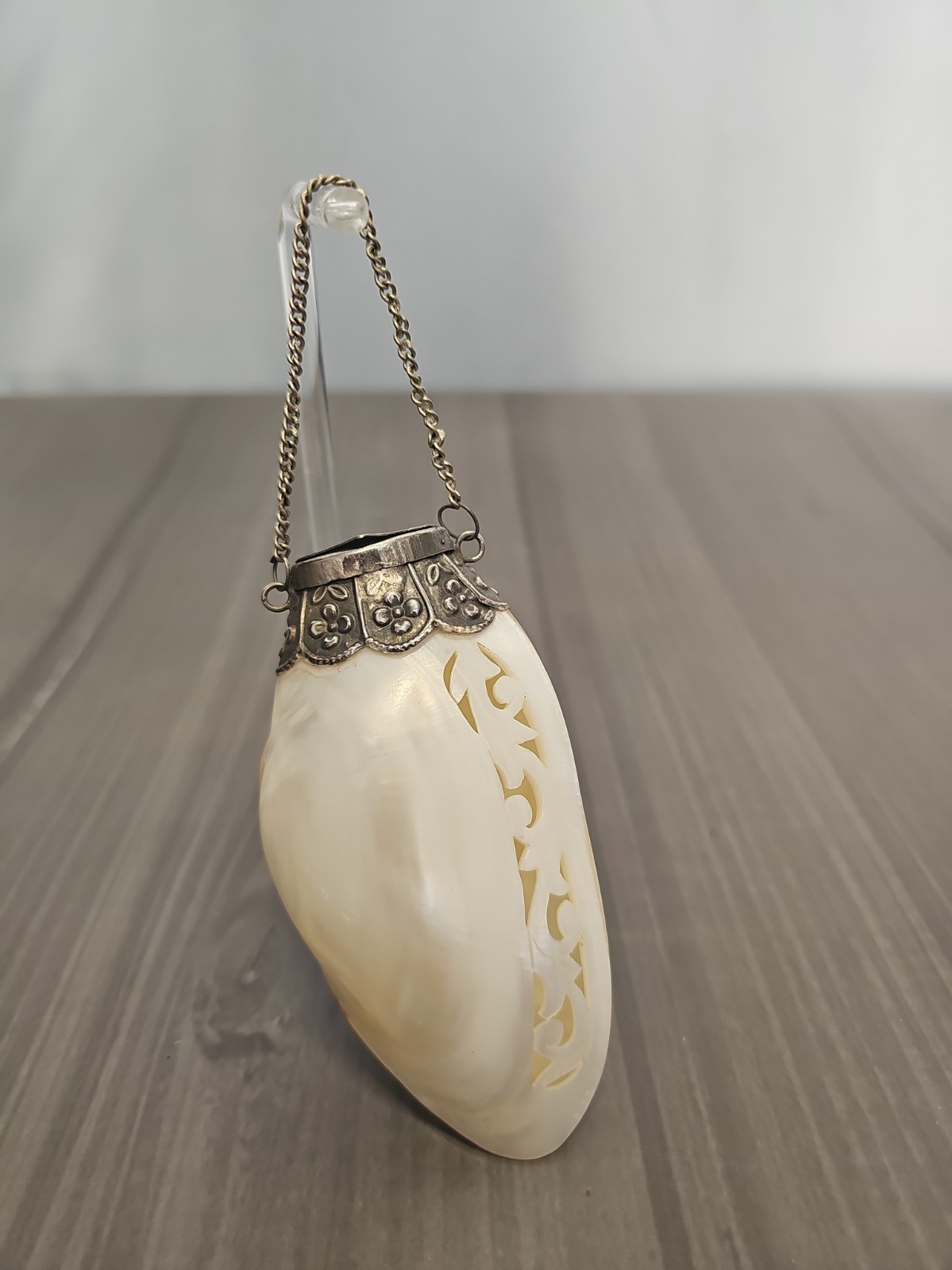 Antique Victorian Mother of Pearl Shell Chatelaine Snuff Box/Perfume Bottle