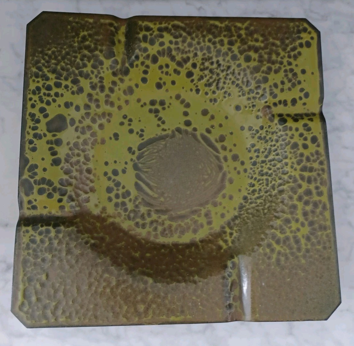 Rare MCM Hanova Of Pasadena Enamel Green Lava Glaze Square Ashtray 9 5/8
