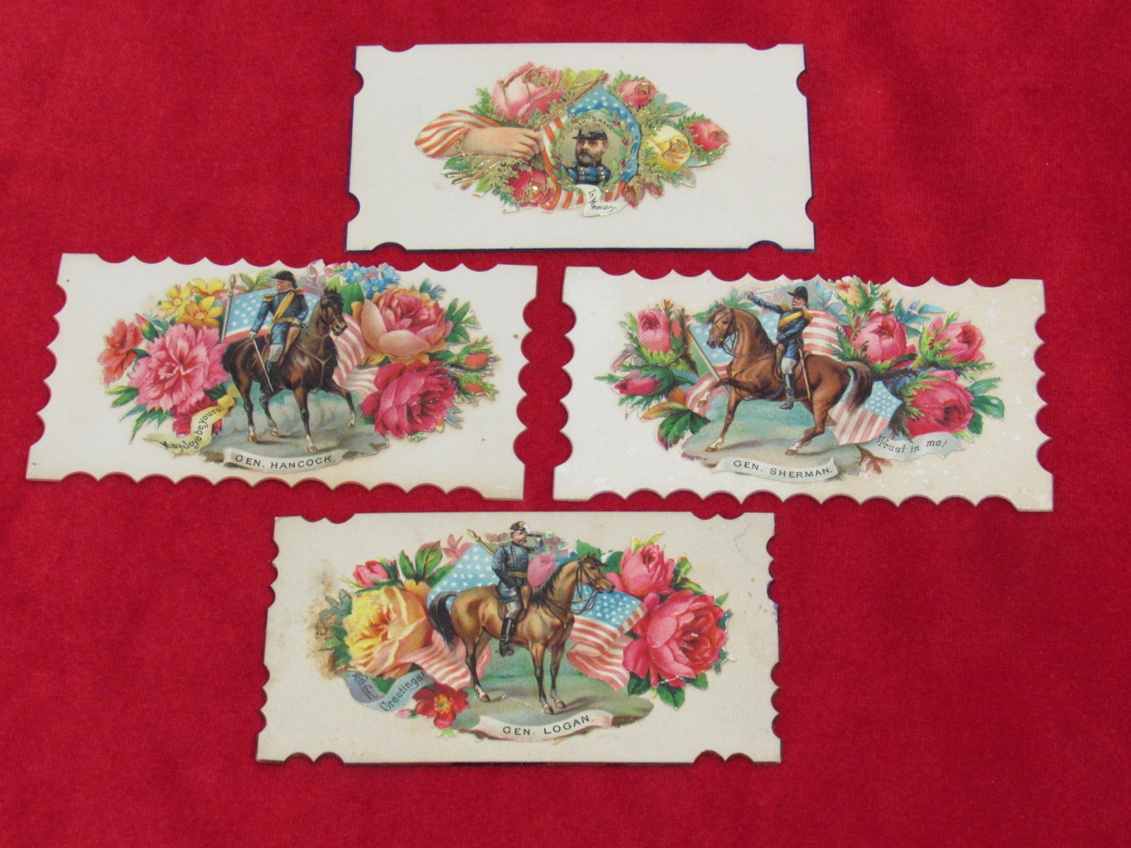 Victorian Generals Grant, Logan, Sherman & Hancock Embossed Calling card. Victorian Generals Grant, Logan, Sherman & Hancock Embossed Calling card.