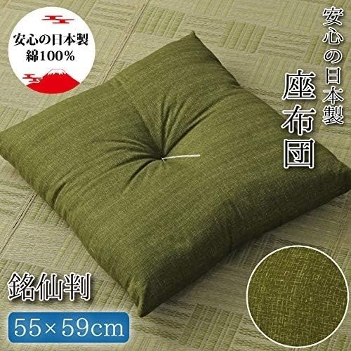 Zabuton Japanese Floor Cushion Green Tsumugi Made in Japan set of 2 55*59cm NEW