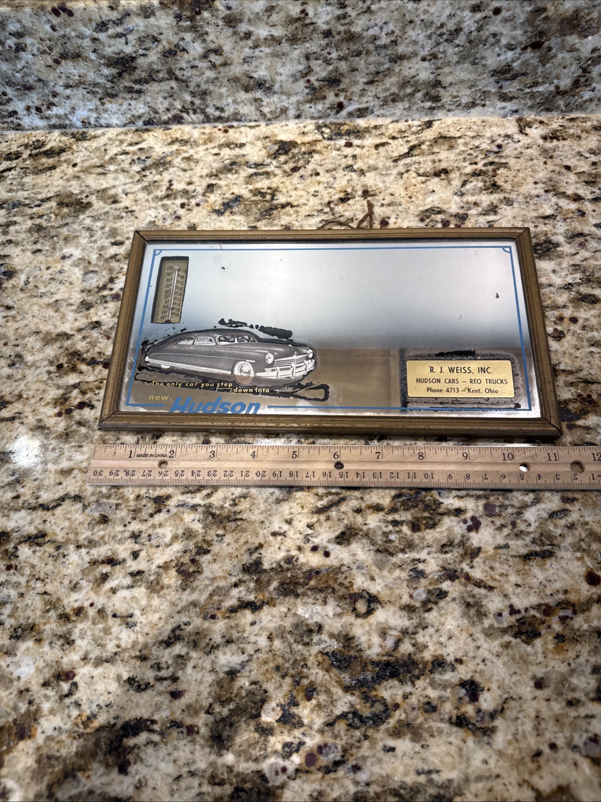 Vintage Hudson Car Advertising Thermometer Mirror Wall Hanging 11x6 Gold Frame Vintage Hudson Car Advertising Thermometer Mirror Wall Hanging 11x6 Gold Frame