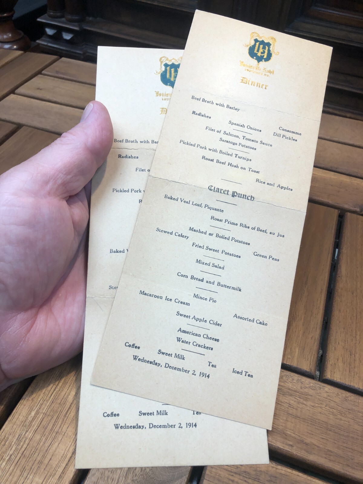 PAIR Antique Original 1914 MENUS Historic LOUISVILLE HOTEL KY 10 Course Dinner