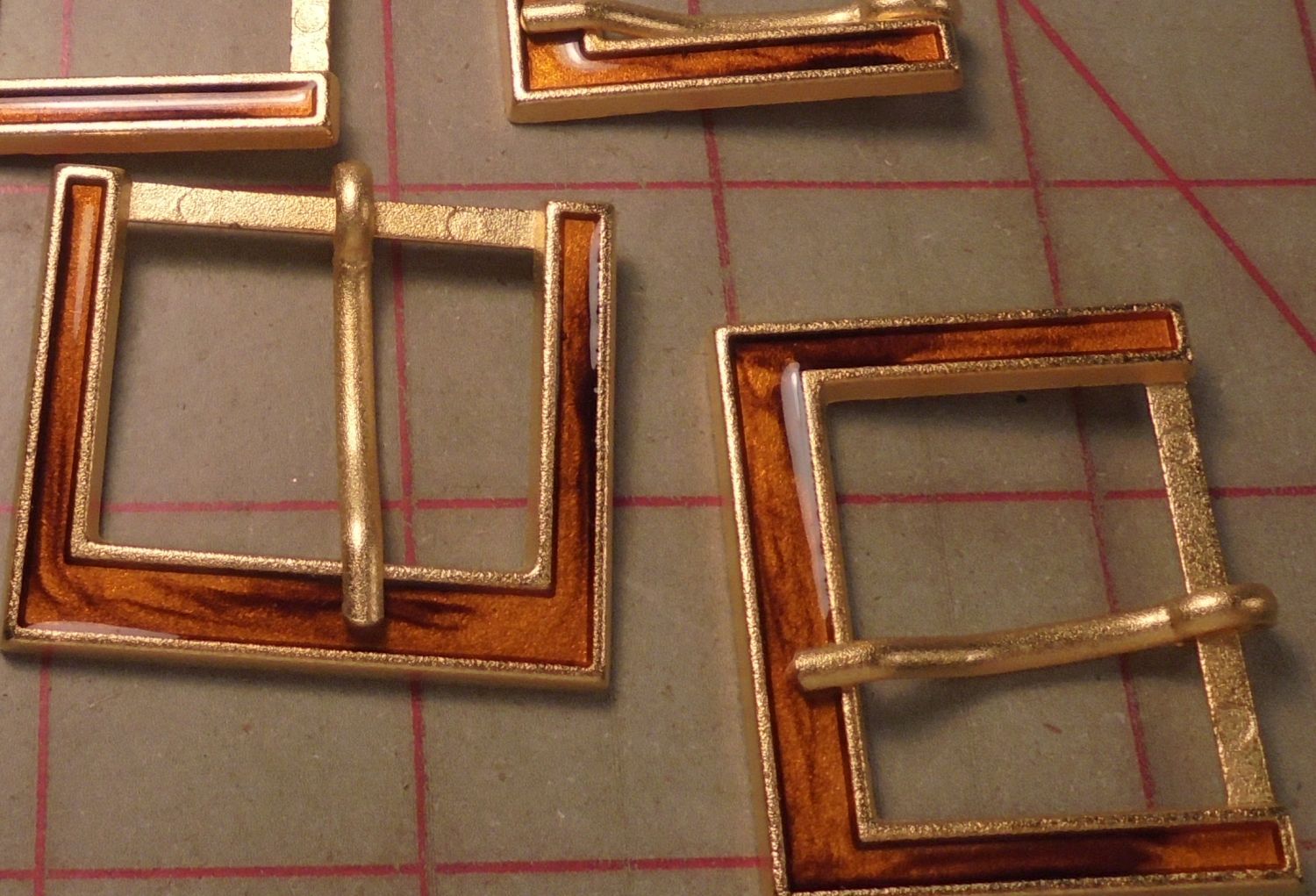 4 Large Fine Italian Metal And Enamel Buckles Gold Topaz Brown Enamel 1-1/8