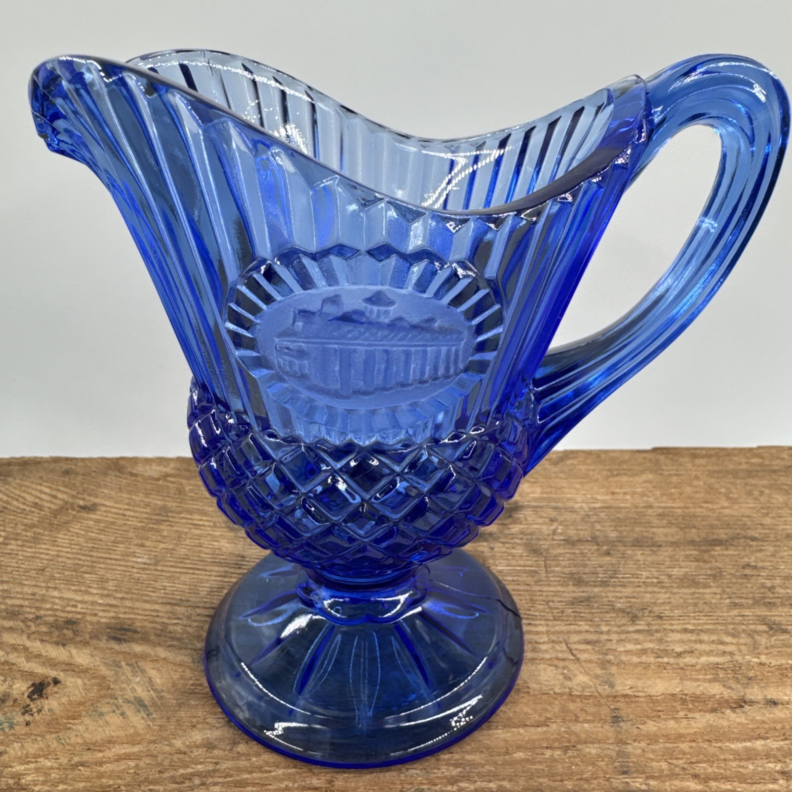 Avon Fostoria Cobalt Blue Glass Creamer Pitcher w/Mount Vernon Vintage 1970s