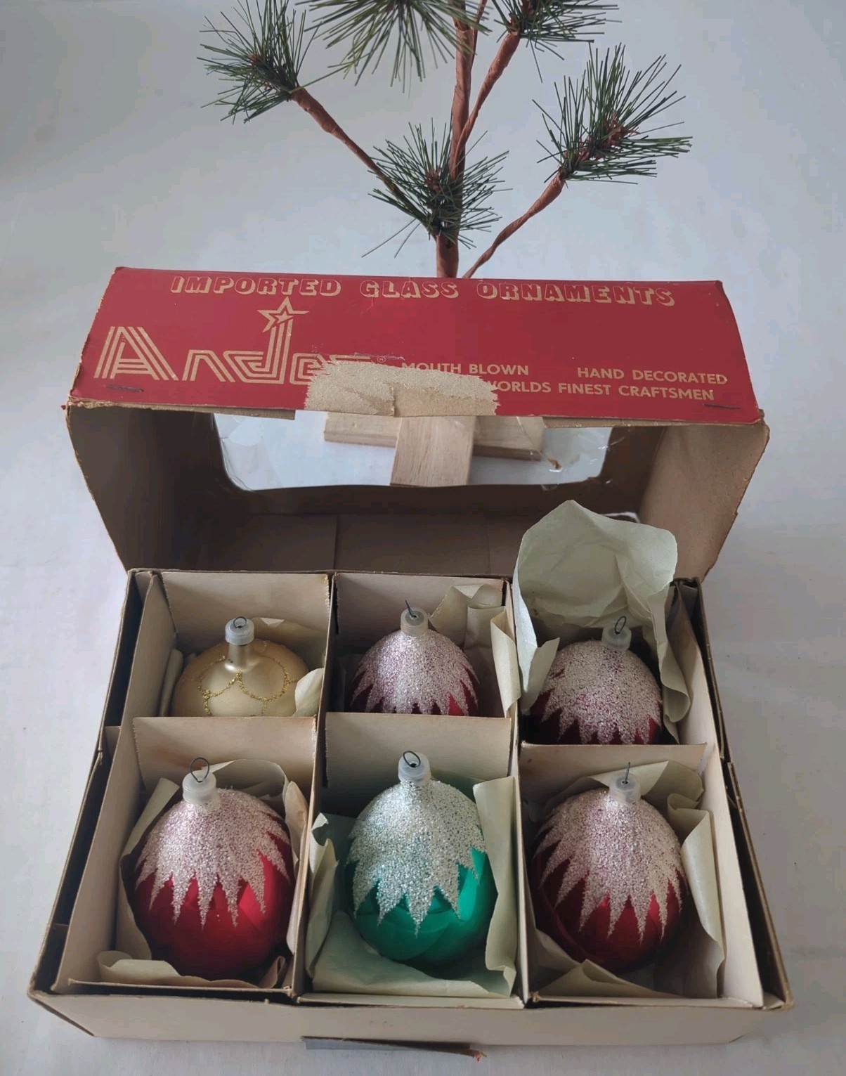Vintage Bronson Imports Glass Christmas Ornaments - Boxed Set of 6 Colombia 
