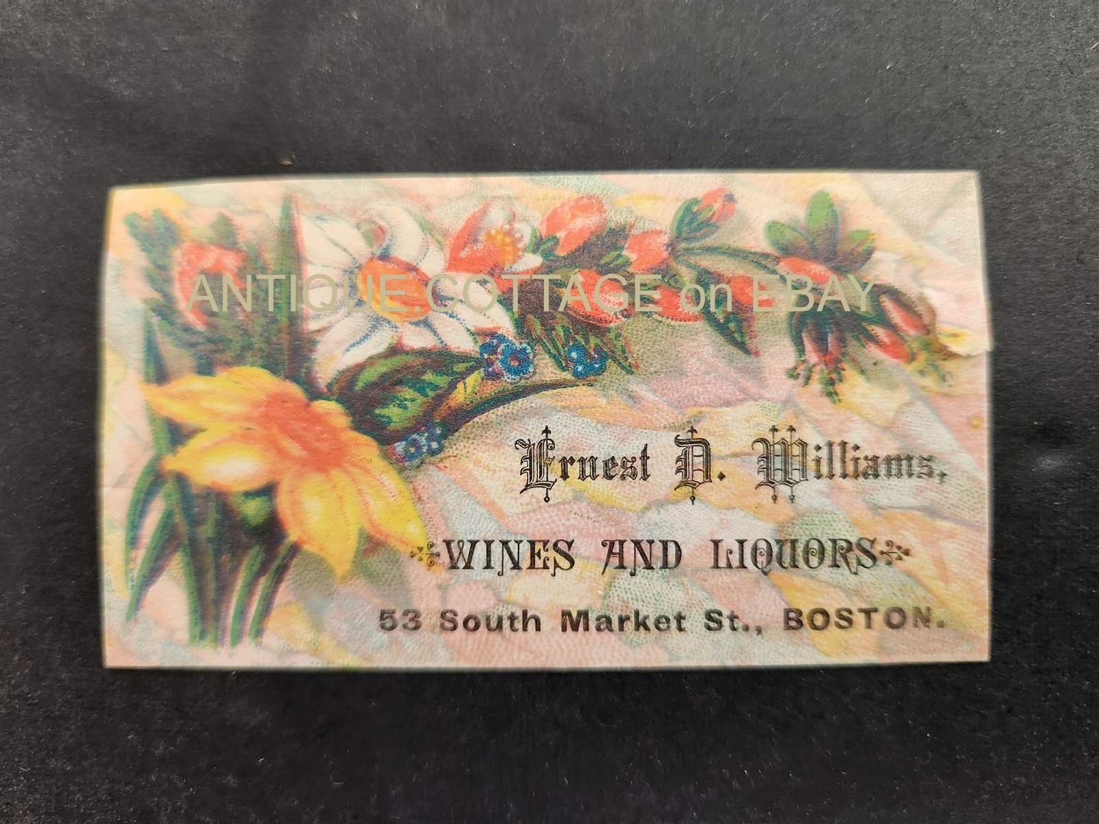 1880 antique ERNEST D WILLIAMS boston ma WINES LIQUORS victorian trade card