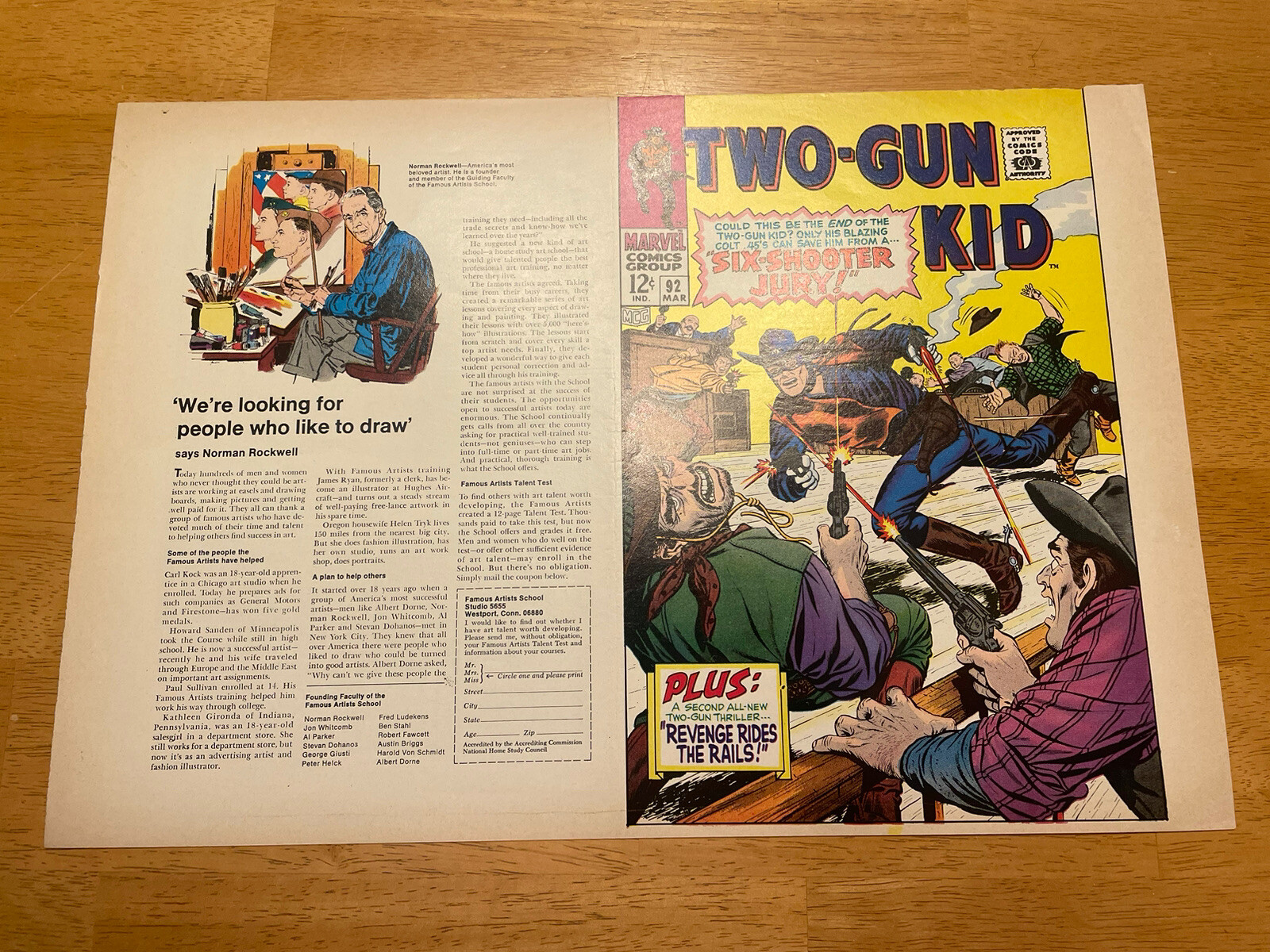 TWO GUN KID #92 ART original comic cover proof 1968 MARVEL WESTERN six shooter