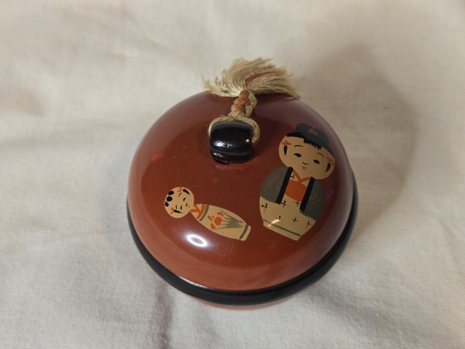 Vintage Lacquer Kokeshi Doll Round Trinket Box 