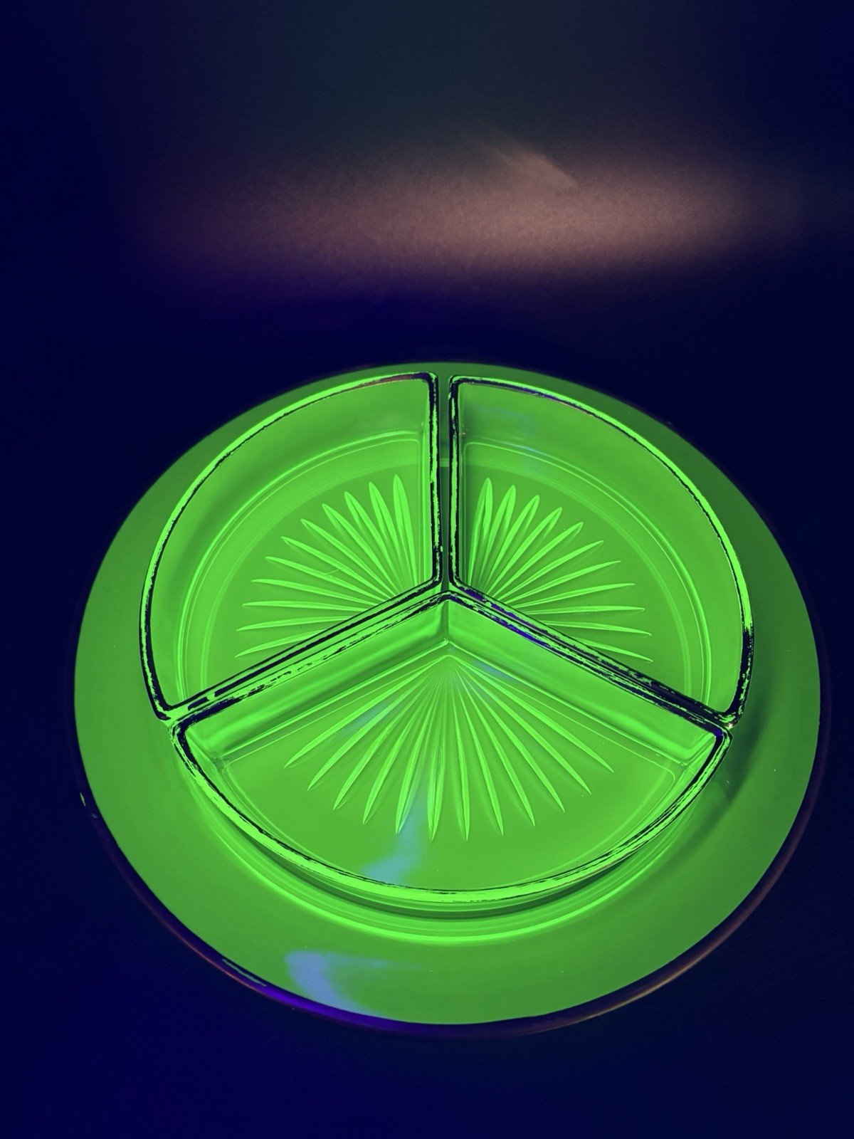 Vintage Green Depression Uranium Glass 4 Piece Large Silver Divided Dish Glow