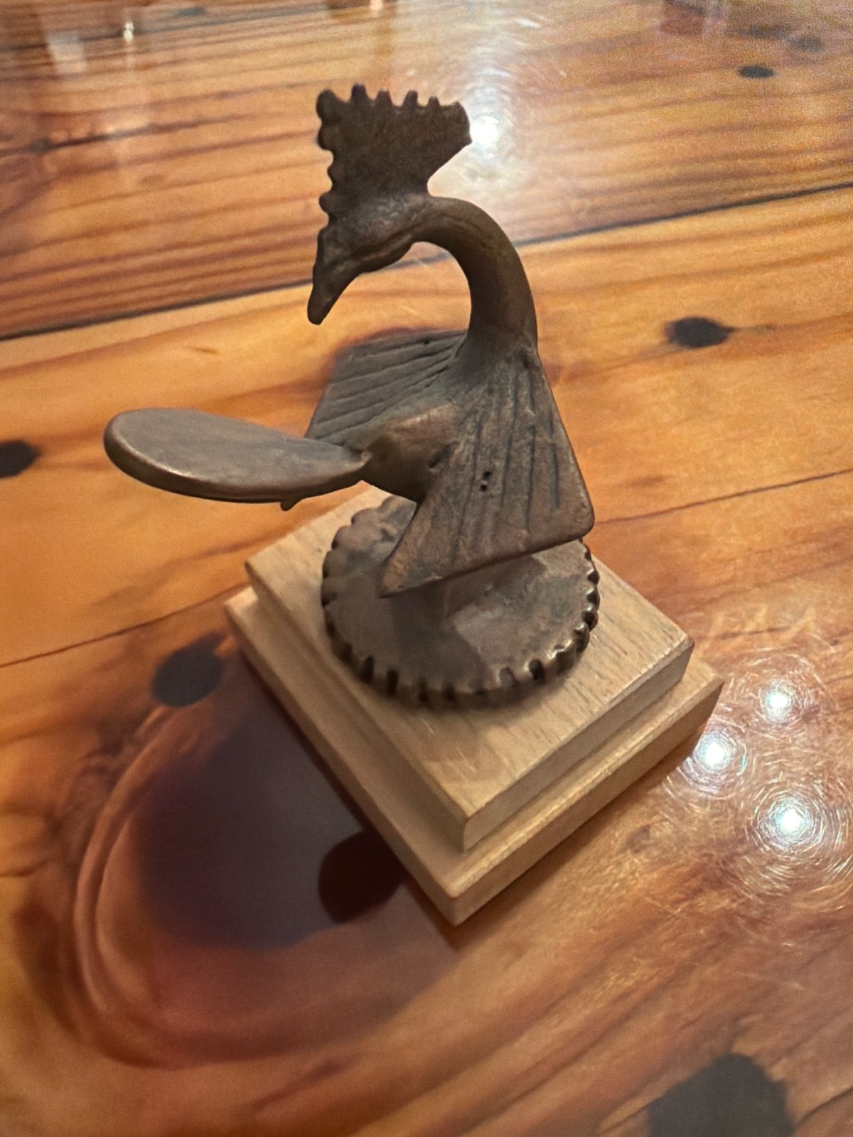 Vintage Alva Museum Replicas Bronze Chicken Bird Sculpture Figurine Wood Base NY