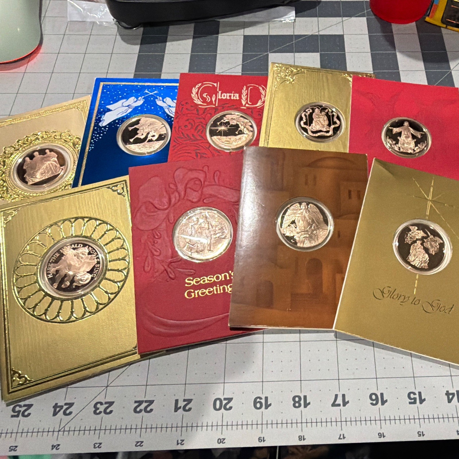 Vintage Franklin Mint Christmas Metal Greeting Card Collection 1970s-1980s Bronz