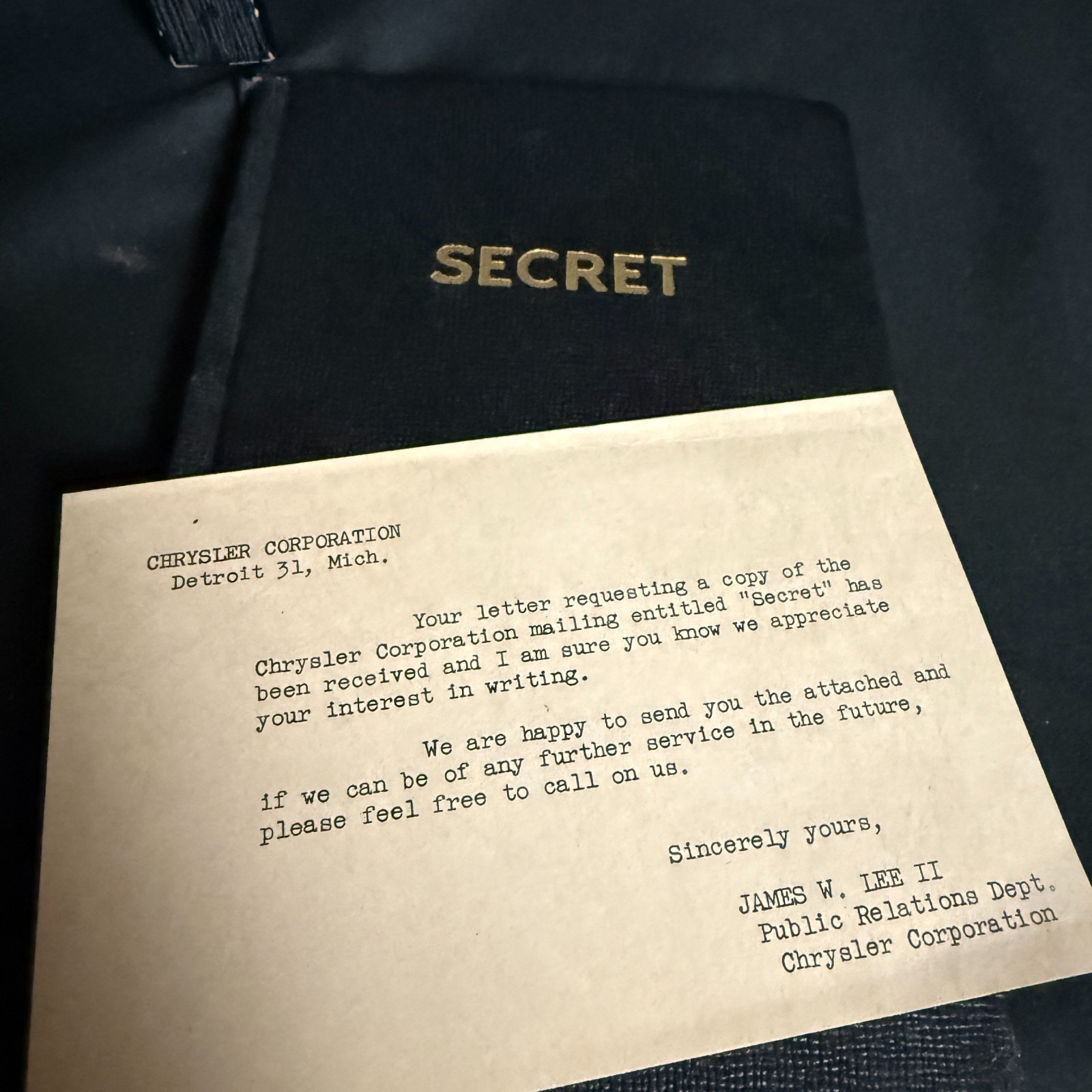 1947 Secret Wesley W. Stout Chrysler Atomic Bomb History Book w/ Original Letter