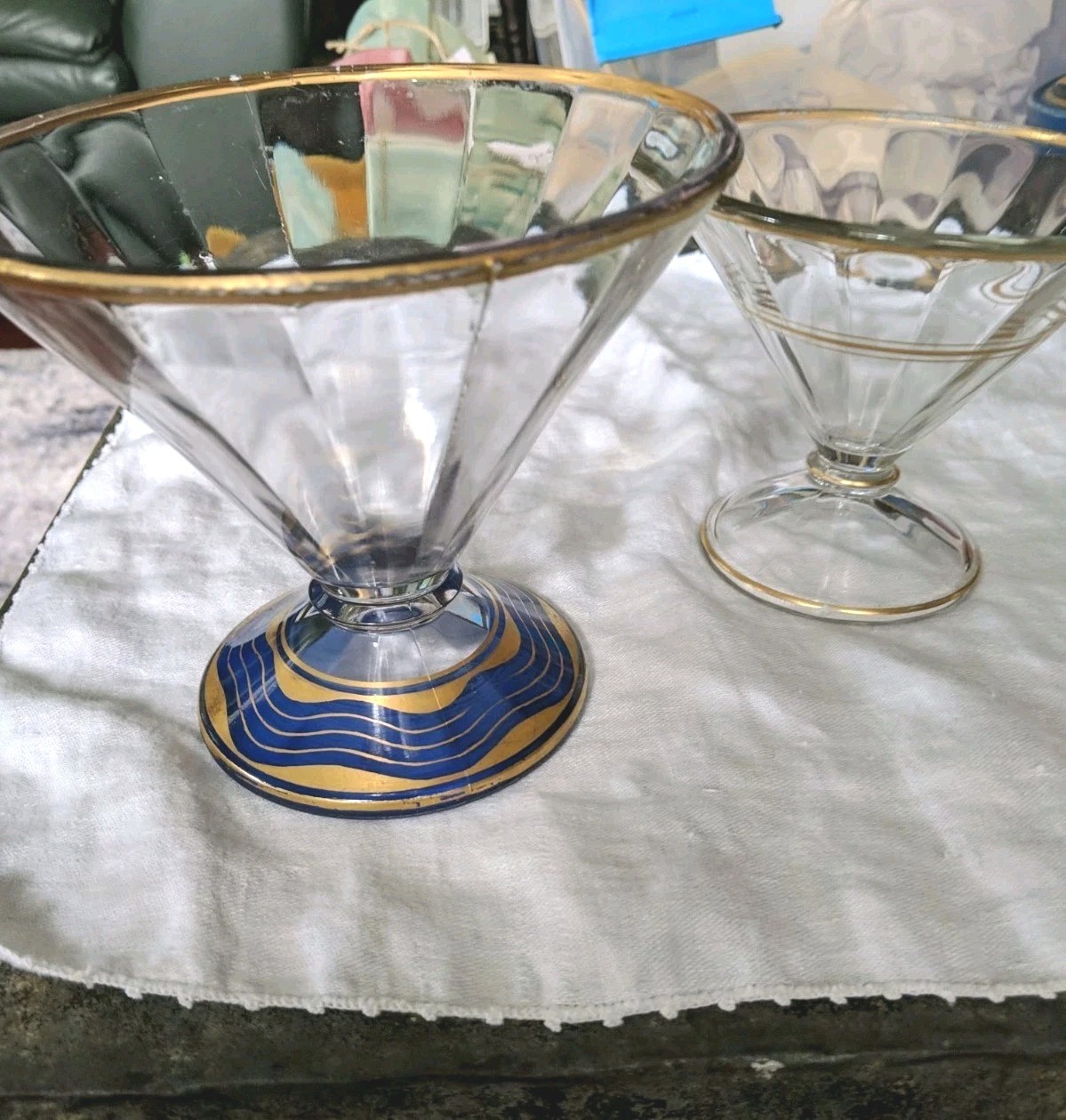 Antique Cobalt Blue Moser Compote, Art Deco, 2 Different Styles & Sizes