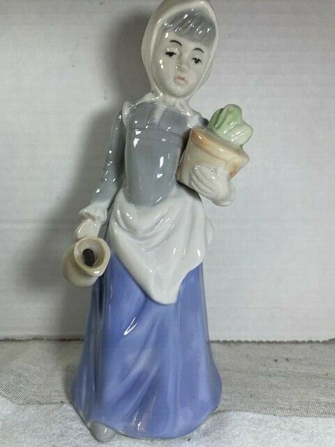 Porcelain Cactus Woman Figurine Babushka Pitcher and Flowers Vintage MCM