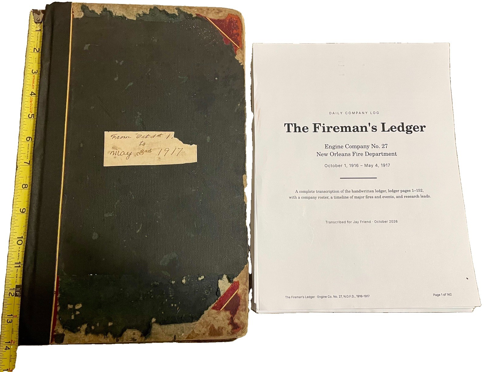 Antique 1916,1917 NOFD Horse-Drawn Fire Engine Co 27 Log Book Ledger New Orleans