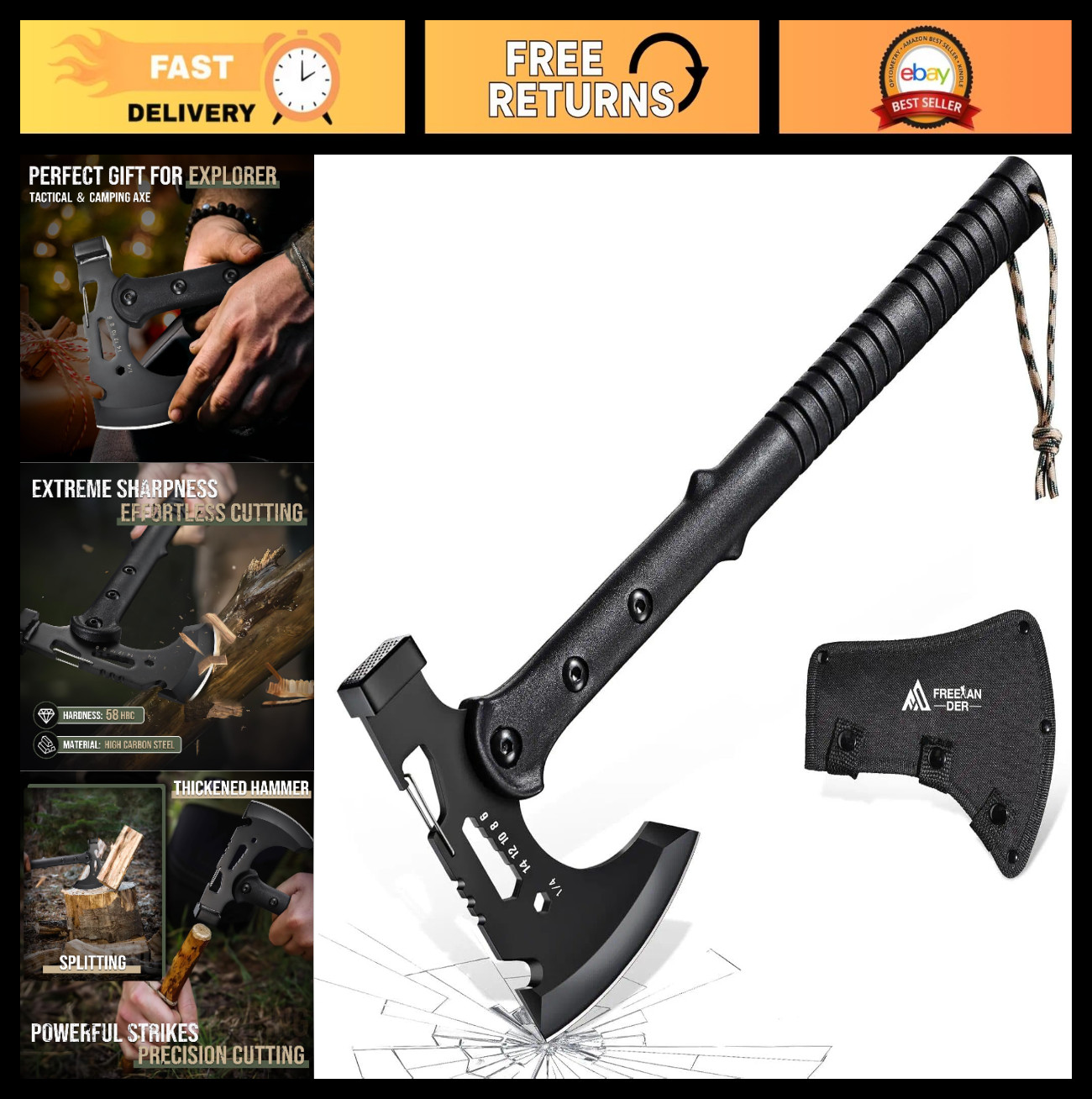 Multi-Functional Camping Axe with Sheath, Sharp Tactical Hatchet & Bottle Opener